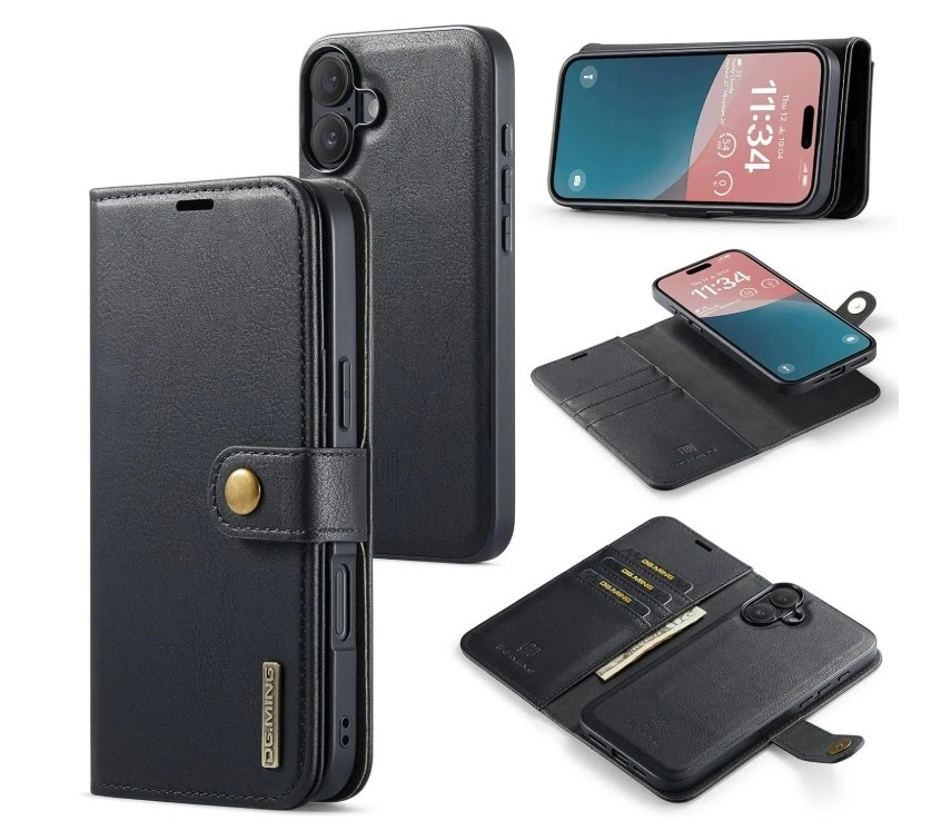 Funda tipo billetera de cuero DG Ming para iPhone 17, vidrio templado libre Foto 1 de 4