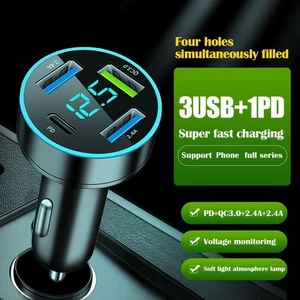 66W 4Ports USB Car Charger Fast Charging PD Quick Charge USB C Car Phone Charger - Picture 1 of 13