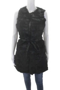 Flamenco Womens Rabbit Fur Tie Closure Sleeveless Vest Sweater Black Size Small - Picture 1 of 6