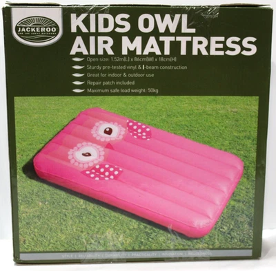 NEW Jackeroo Kids Owl Air Mattress Indoor Outdoor Vinyl & I-beam Construction - Image 1 of 4