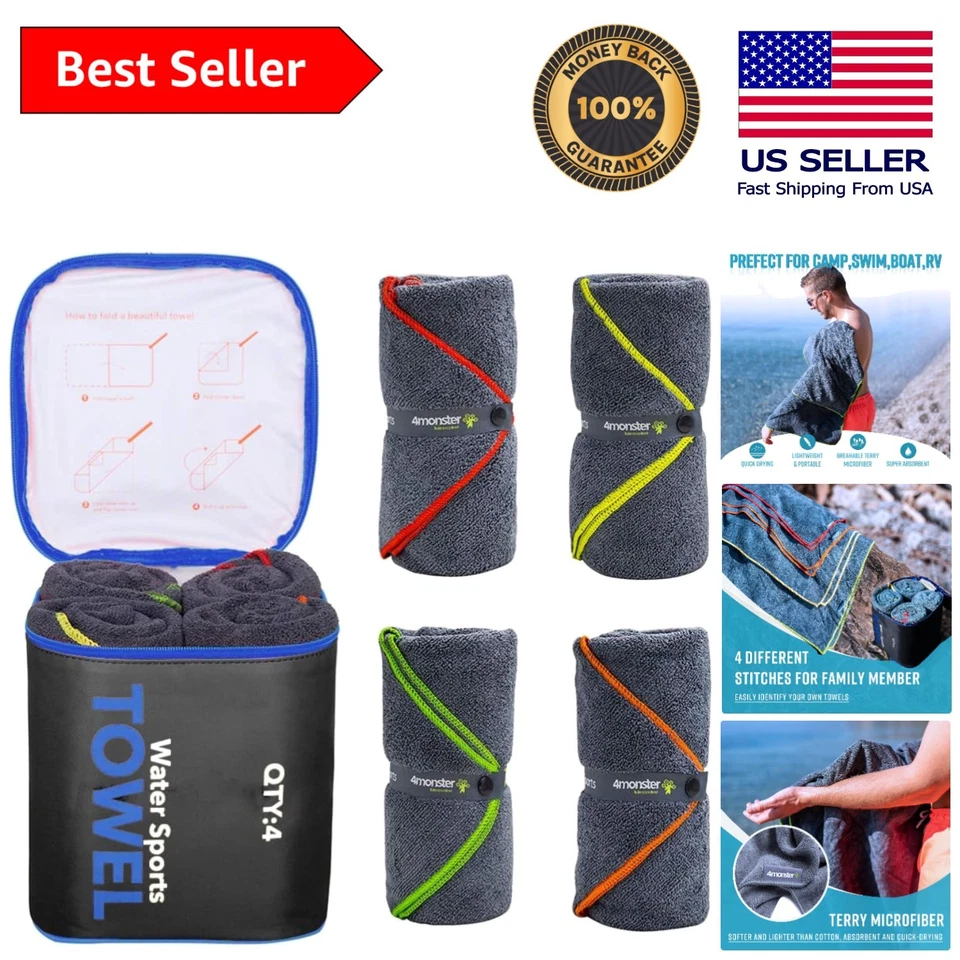 4monster 4 Pack Microfiber Bath Towel Camping Towel Swimming Towel Sports Towel