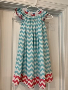 Curkees Smocked Dress Girls 6X “Whales” Tea Length Worn Once - Picture 1 of 9