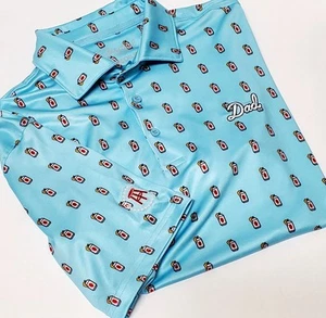 Barstool Sports Golf Polo Shirt M Blue Beer Father's Day Print Dad &Logo Embroid - Picture 1 of 10