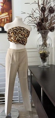 Max Mara Micenea 直筒米色羊毛裤子平前高腰。尺寸 14 MSRP $675 — 第 1/4 张图片