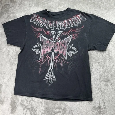 Vintage Y2K 2000’s Tapout Simply Believe Size XL Black Red Shirt Cross - Image 1 of 4