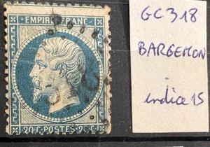 🦬 Timbre classique N°22 - 20 c bleu Empire  - GC N°318 Bargemon🦬 - Picture 1 of 1