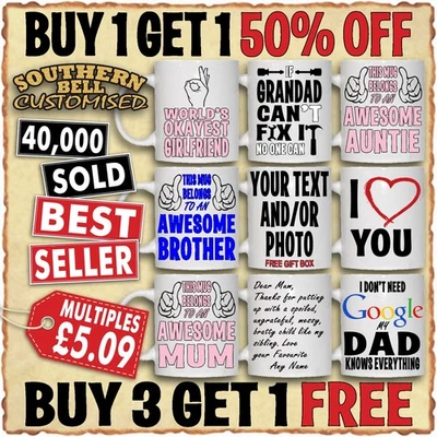 Personalised Mug Custom Photo Cup Logo Name Text Christmas Birthday Eid Gift Tea - Image 1 of 4