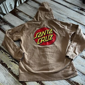 Santa Cruz Skateboard Hoodie Full Zip Medium Tan With Full Back Logo - Picture 1 of 8