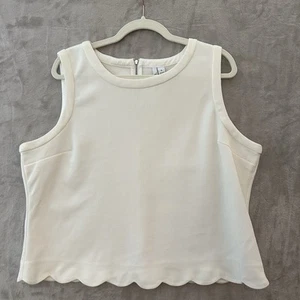 Elle Top Womens Size X-Large Cream Sleeveless Boxy Elegant Scalloped Cropped Hem - Picture 1 of 11