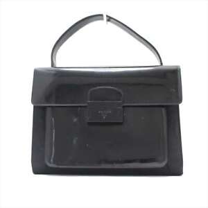 Auth PRADA - Black Nylon Patent Leather Handbag