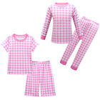 Kids Girls Top And Pants Set Long Sleeve Pink Plaid Print Outfit Sleeping Soft
