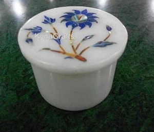 2.5 Inches Marble Chain Box Lapis Lazuli Stone Inlay Work Trinekt Box for Father - Picture 1 of 6