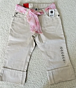 NWT Gap Kids Girls Beige Capris Adjustable Waist Pink Belt Size 6 - Picture 1 of 3