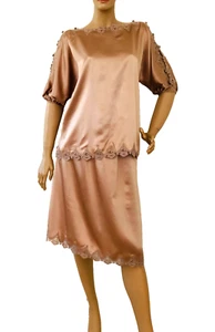Vtg Capriccio By Digna Silk Charmeuse 2 Piece Outfit Skirt Set,Nude Rose Gold,12 - Picture 1 of 8