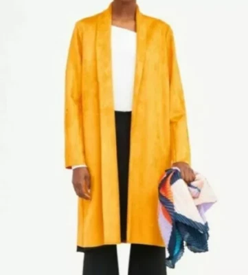 Zara Yellow Faux Suede Trench Coat Open Front Lightweight Long Size M - Image 1 of 4