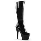 7" Black Latex Platform Dominatrix Knee High Boots Drag Womans Large Size 11 12