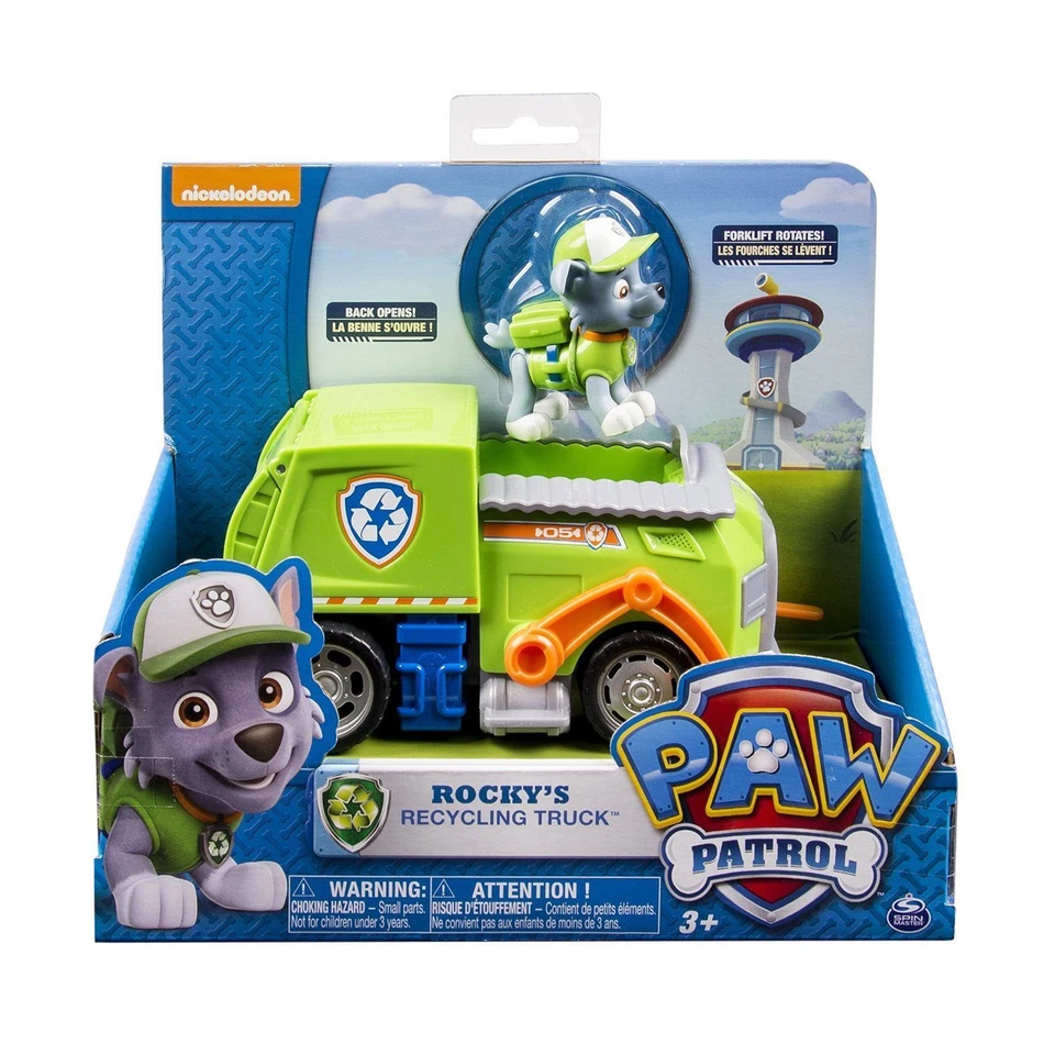 PAW PATROL ROCKY CAMION IMMONDIZIA CON PERSONAGGIO VEICOLO ORIGINALE NUOVO - Immagine 1 di 1
