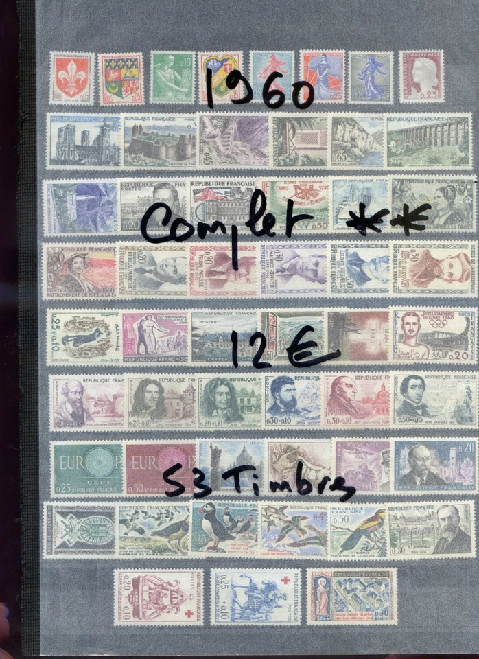 210624 ANNEE  1960     COMPLETE TOUS LES TIMBRES SONT LUXES** GOMME ORIGINALE - Photo 1/1