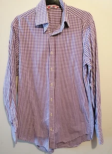 BODEN Button Down Shirt Men's 15" Collar purple white Check Cotton Smart Casual - Picture 1 of 5