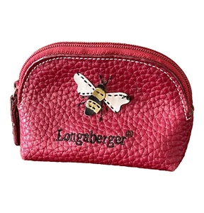 Longaberger Red Leather Mini ZIP Coin Purse Wallet W/Key Ring Bee Logo Homestead - Picture 1 of 7