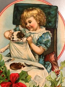 Lovely GIRL with PUPPY Christmas Antique Vintage Embossed Postcard! - Picture 1 of 3