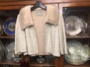 Vintage Bone Ribbon .Mink Fur Collar Jacket The Marguerite Flood Shop Erie PA￼ - Picture 1 of 12
