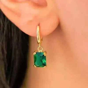 4 Ct Emerald Cut Lab-Created Emerald Drop/Dangle Earrings 14K Yellow Gold Plated - Picture 1 of 4