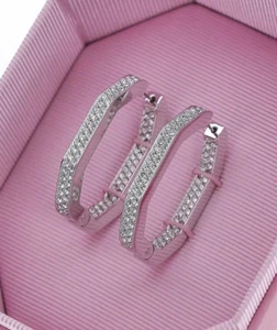 New in Gift Box SWAROVSKI 5618308 White Pave Octagon Dextera Hoop Earrings - Picture 1 of 3