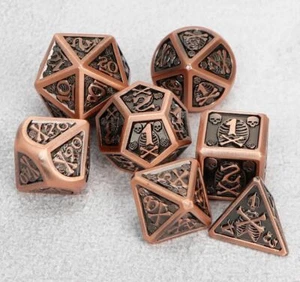 7 Metal Dice Set D&D Dungeons & Dragons Copper Skeleton Necromancer Polyhedral - Picture 1 of 1