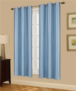 2 PANEL SOLID LINED FAUX SILK BLACKOUT GROMMET WINDOW CURTAIN DRAPE 2 SIZES K32 - Picture 1 of 29