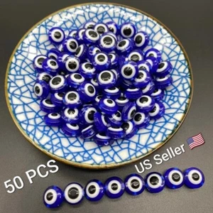 50PCS 8mm Oval Beads Evil Eye Resin Spacer Beads for Jewelry Making DIY Bracelet - Picture 1 of 1