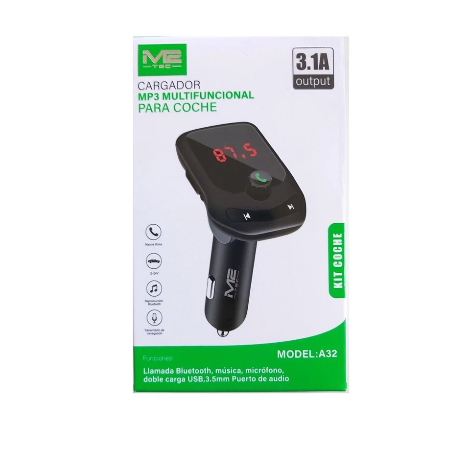 REPRODUCTOR TRANSMISOR FM 3.1A COCHE MECHERO BLUETOOTH MP3 TF 2 x USB Jack 3.5mm - Imagen 1 de 2