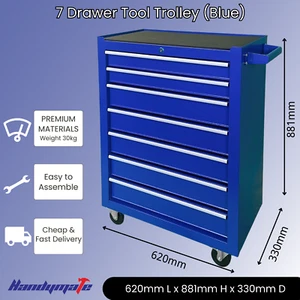 88CMx62CM 7-Drawer Lockable Steel Mobile Toolbox Tool Cabinet Chest Trolley - Picture 1 of 7