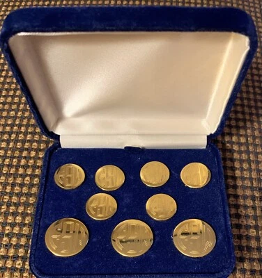 New Gold Tone Monogram FSW  Button Blazer Suit Set 3/4” (3) & 5/8”(6) - Image 1 of 4