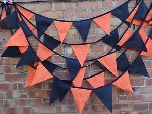 Halloween fabric bunting 2 styles,loads of colour choice.ORANGE,BLACK,RED,PURPLE - Picture 1 of 7