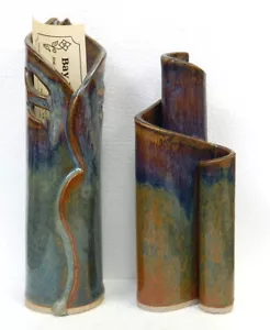 Rheba McMichaels Bay Glazed Stoneware Studio Art Pottery Bud Vase Lot - Picture 1 of 3