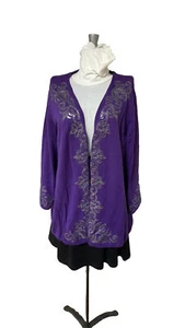 Bob Mackie Cardigan Women's Large Purple Embroidery Silver Sequin Wearable Art - Picture 1 of 10