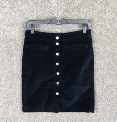 Falda Granate Hill Mujer 4 Negro Terciopelo Botón Frontal Recto Lápiz Carrera Nueva Sin Etiquetas Foto 1 de 4