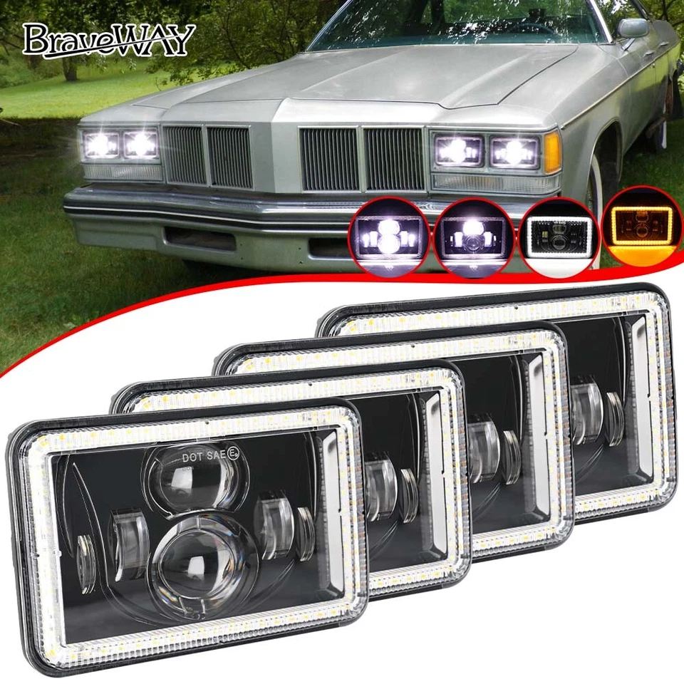 Faros LED Fit Delta 88 1976-1986 4 piezas 4x6" alto/bajo DRL ojos de ángel giran únicos Foto 1 de 4