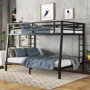 Modern Bed Frame Metal Full XL Over Queen Bunk Bed for Teens & Adults Black - Picture 1 of 11