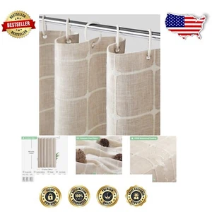 Elegante cortina de ducha bohemia de 96 pulgadas para granja con cuadros y ganchos en relieve - Imagen 1 de 9