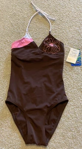 Girls Size 7 Brown With Pink Flower Malibu Dream Girl One Piece Swimsuit *NWT* - Picture 1 of 4