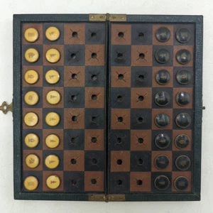 Antike klappbare Reisetasche Messing Hering Nieten Leder Schachspiel 6,75" x 0,25" - Bild 1 von 12
