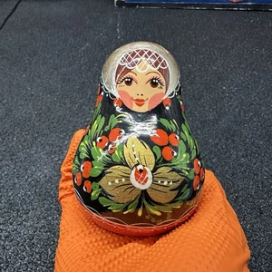 Vintage Russian Matryoshka Hand Painted Chime Wobble Bell Doll Roly Poly 3.75” - Picture 1 of 6