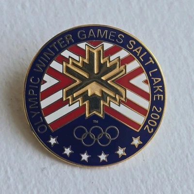 SALT LAKE CITY 2002 Winter Olympic Games PIN Gold Snowflake Patriotic Vintage - Image 1 of 2