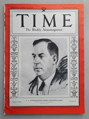 Time Magazine - September 18, 1933 Issue Commissioner George Zook - Image 1 of 2