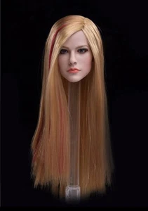 1/6 weiblicher Kopf Skulptur Avril langes goldenes Haar für PH Hot Toys 12" Figur Körper - Bild 1 von 1