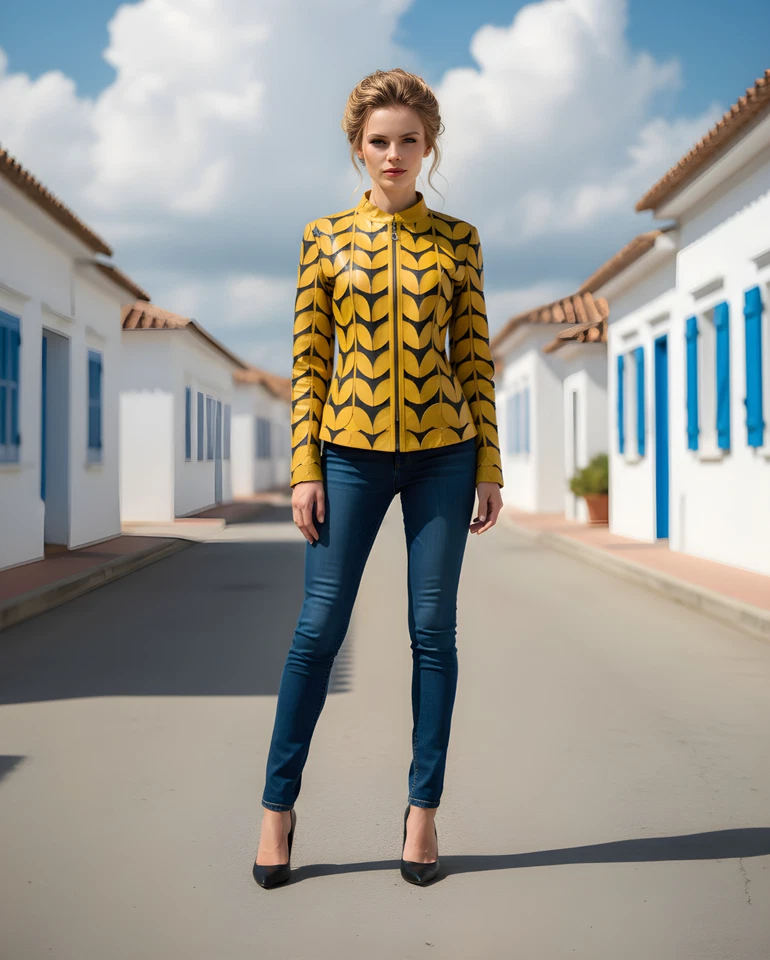Chaqueta de cuero para mujer con hojas para mujer Chaqueta de cuero para mujer Foto 1 de 4