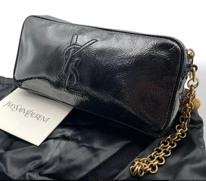 Yves Saint Laurent YSL Schwarz Lackleder Tasche Tasche Geprägtes Logo Eleganz - Bild 1 von 12