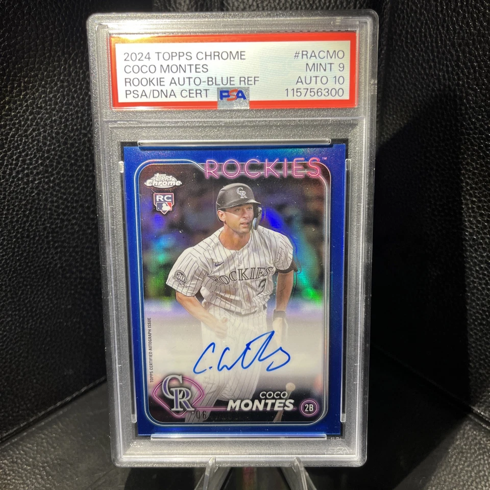2024 Topps Chrome Baseball Blue Refractor Coco Montes RC /150 PSA 9 DNA AUTO 10 - Image 1 of 2